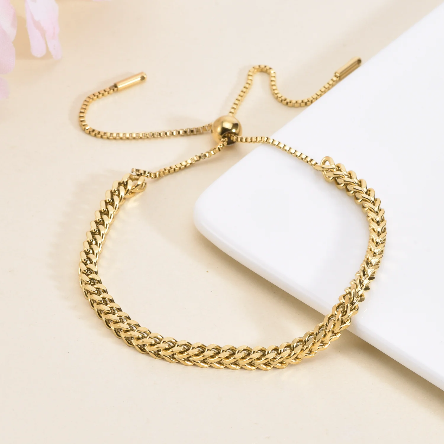 Women's Fashionable Pull-Adjust Woven Stainless Steel Bracelet Minimalist Cool Style Niche Design Non-Fading Accessory