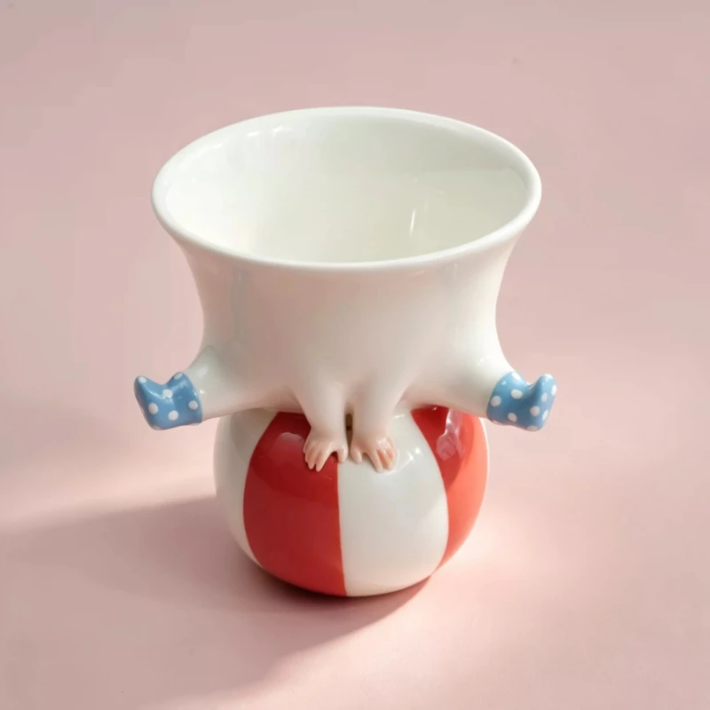 Funny Art Acrobat Figurine Ceramic Mug, Cute Jingdezhen Ceramic High‑Footed Cup, Fun Coffee Cup, Desktop Ornament Christmas gift