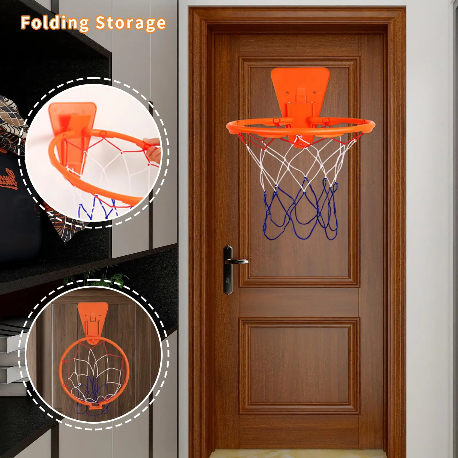 Basketball Hoop Basket Indoor Basketball Rim Frame No Punching Wall Mounted Adjustable High Density Fiberboard