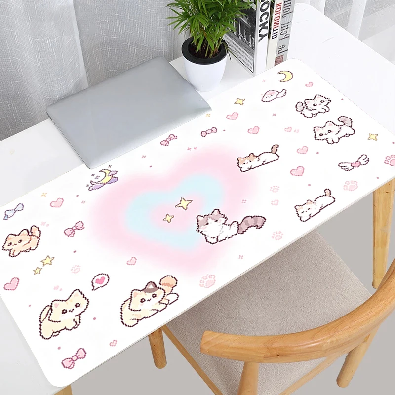 Mouse Pad Low pixel cartoon kitten Extended Mousepad kawaii Pink Desk Mat Non Slip Gaming Pad Smooth Office Carpet XXL Mouse Mat