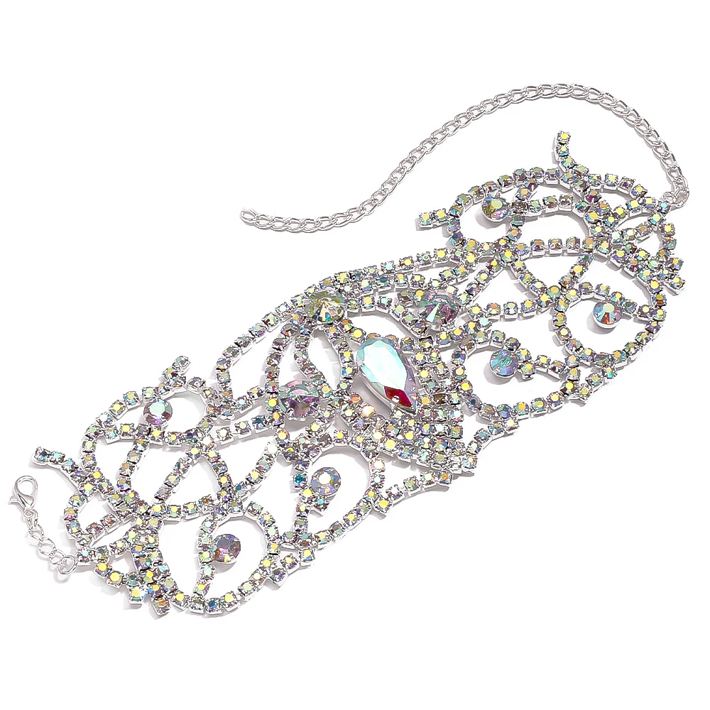 Stonefans AB Color Hollow Arm Bracelet Water Drop Hand Decoration Elegant Jewelry Rhinestone Bangle Chain Belly Dance for Women