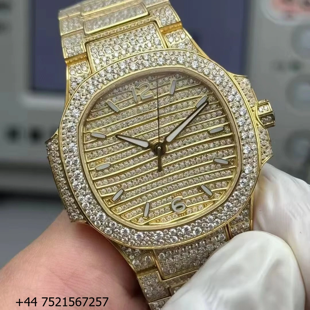 

Элитные часы-хронограф с автоподзаводом, механические, для дайвинга, с календарем, из нержавеющей стали, водонепроницаемые, модные, полностью инкрустированные бриллиантами