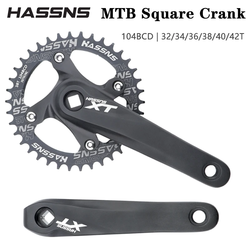 HASSNS XT Kurbelgarnitur Fahrradkurbeln Kurbel mit quadratischer Spitze MTB 104 Bcd Mountainbike quadratische Pleuelstangen 170 mm 32/34/36/38/40/42 Zähne