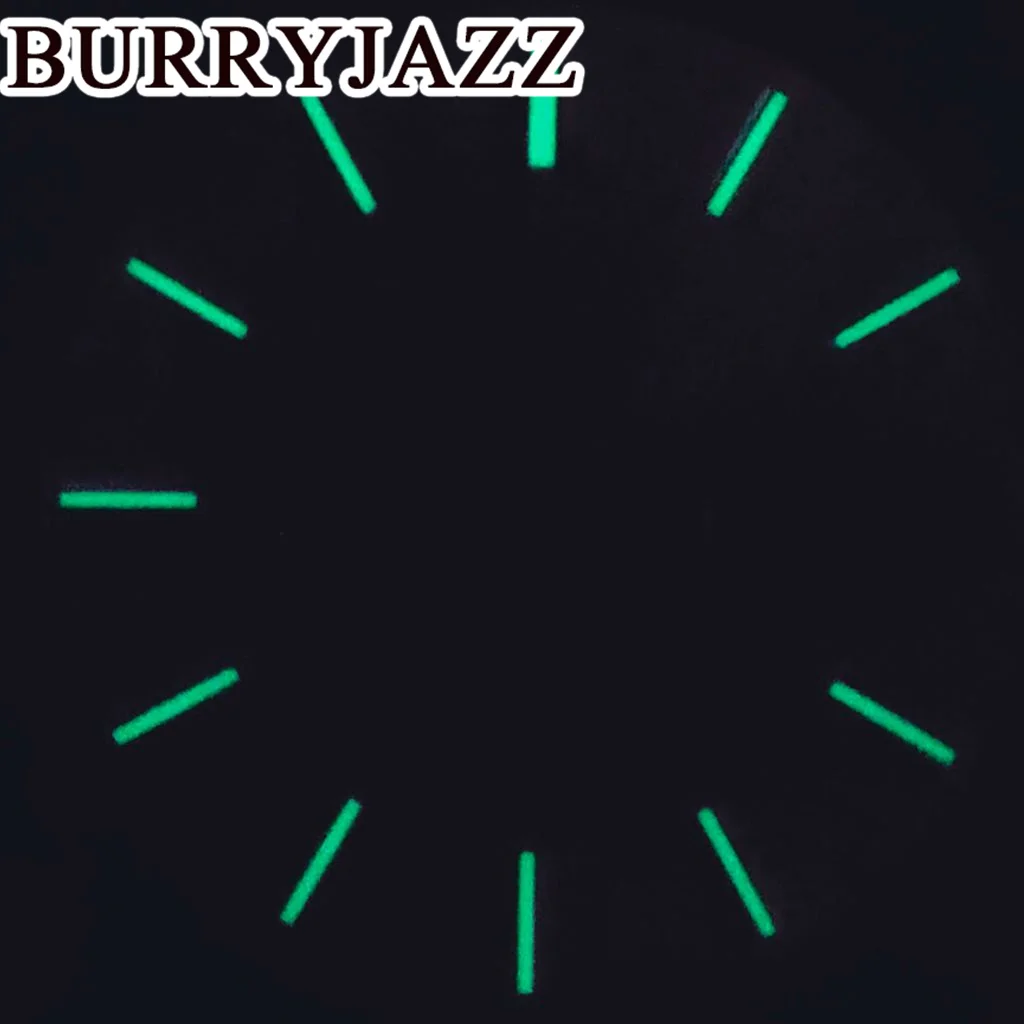 BURRYJAZZ 28.5mm No Logo NH36 Watch Dials Black White Dial Green Luminous Fit 3 O'clock 3.8 O'clock Case Crown