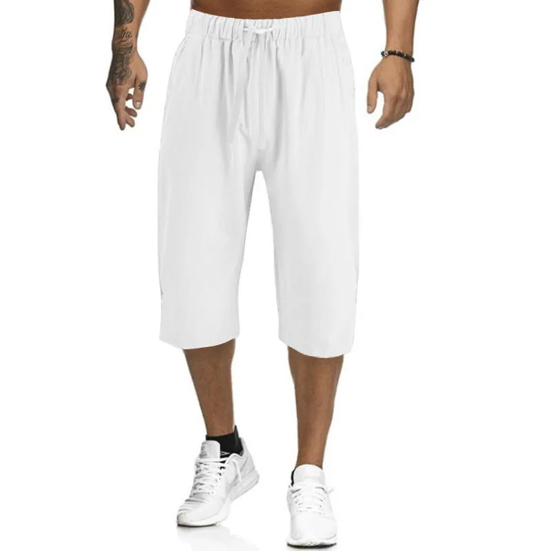 2024Summer Muscle Men's New Loose Solid Color Breathable Casual Sports Business High Street Fashionable Cropped Pants
