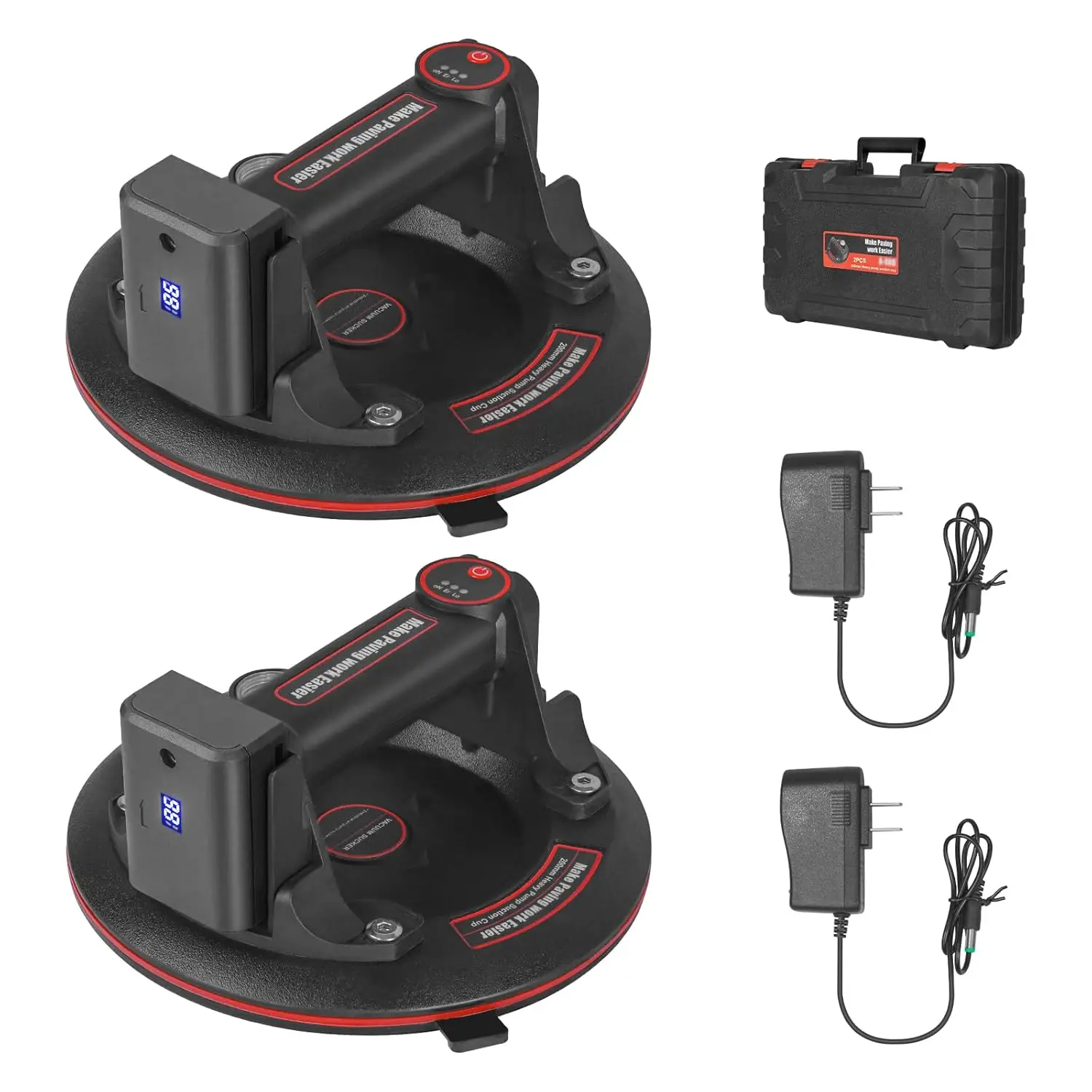

8" Electric Vacuum Suction Cups Lifter with Battery, Max Load 600lbs for Glass Tile Granite Transport (2-Pack)
