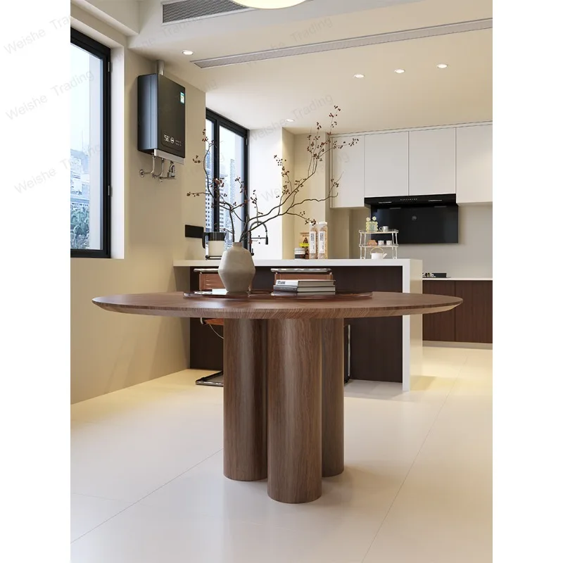 Medieval solid wood round table black walnut minimalist high-end round dining table