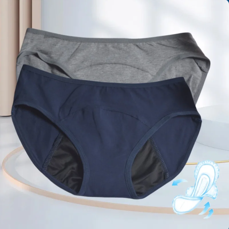 

3PCSPlus SizeWomenMenstrual Period Cotton Underpants Leak ProofSolid Seamless Briefs Low Waist Comfortable Physiological Panties