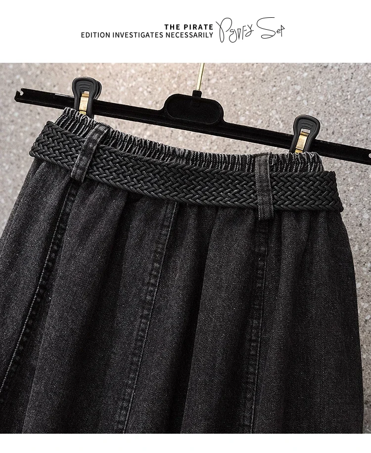 Röcke für Damen, übergroß, elastisch, hohe Taille, plissiert, lässig, lange Röcke, All-Match-Jeansröcke in A-Linie, für Bürodamen – Detail 14