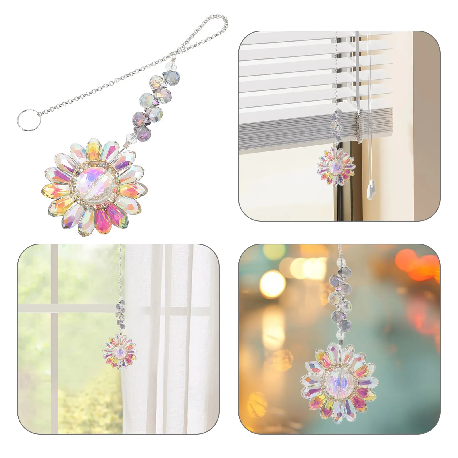 Crystal Sunflower Suncatcher Hanging Ornament Prism Rainbow Light Reflector for Window Wall Living Room Bedroom Home Decor