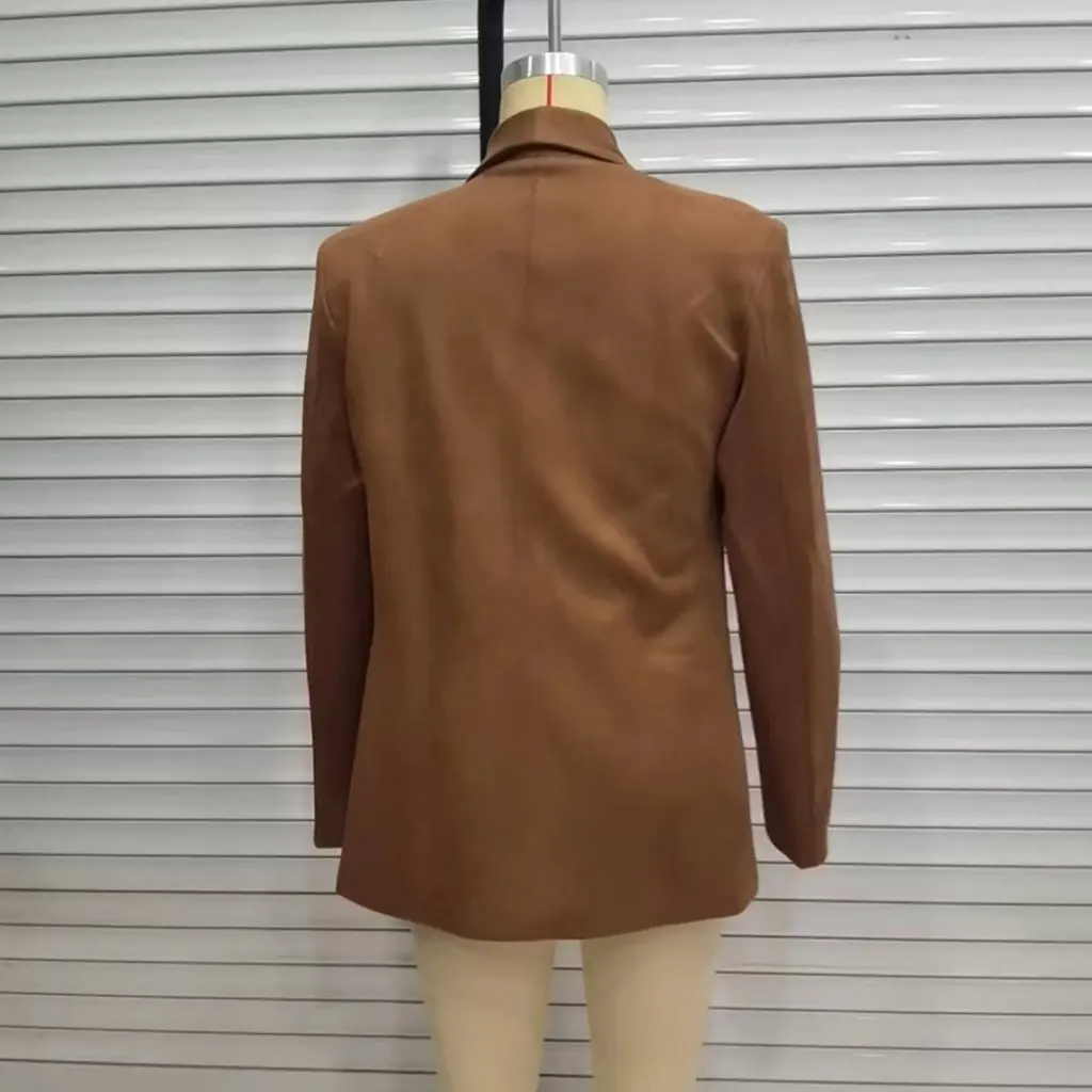

Women's Large Size Loose Deerskin Blazer Tops Autumn Winter Fashion Casual European American Style Clothing