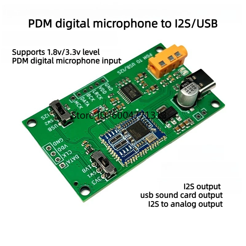 PDM MEMS Digital MIC Microphone To I2S/ Analog USB Sound Card Output PCM5102A Decoding 16bit 48K