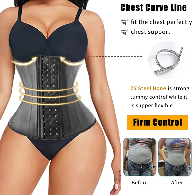 25 Steel Bone Latex Waist Trainer Corset Belt Firm Control Body Shapewear Women Underbust Hourglass Waist Corset Sports Girdle