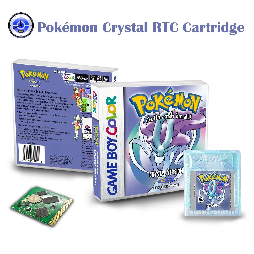 Karta do gry Pokémon GBC/GB RTC Pokémon Niebieski Zielony Żółty Złoty Srebrny Czerwony Kryształ Karta do gry Wersja amerykańska Angielski