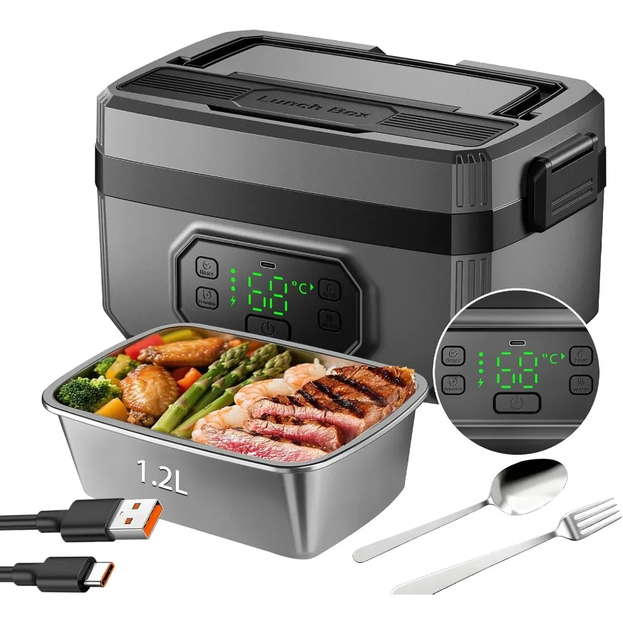 

Беспроводной ланч-бокс с подогревом, 21000 мАч, самонагревающийся ланч-бокс с батарейным питанием, 1,2 л, портативный электрический ланч-бокс для взрослых, работы и T