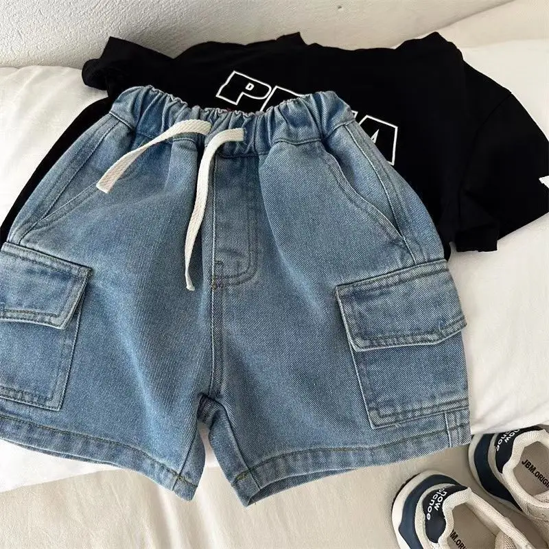2026 Kids Boys Denim Cargo Shorts 2-8Y Casual Summer Jeans Bottoms Waist Elastic Waistband Children Clothes Outerdoor Boys image 6