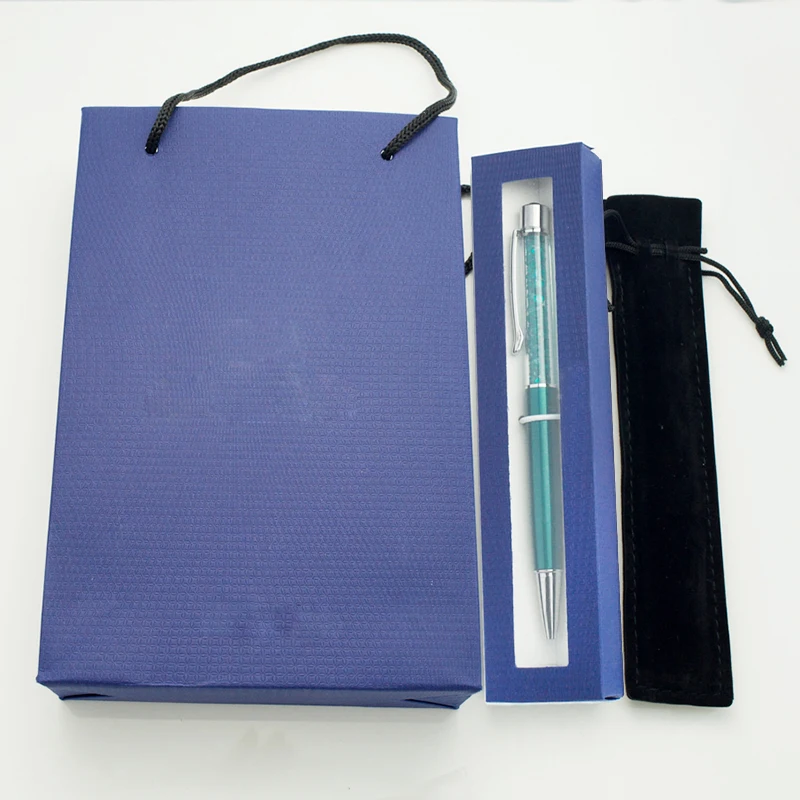 10pcs Diamond on top pen Crystal ballpoint pen with gift bag element retail box case christmas gift handbag velvetpouch pen