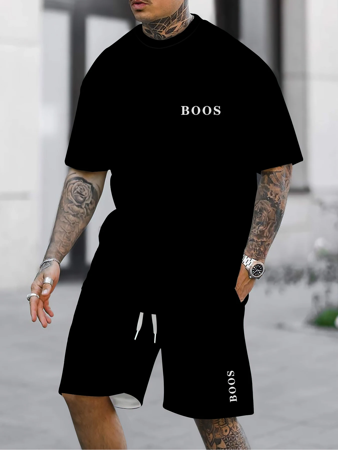 

2025 Summer New Men's Leisure Sports Set Breathable Speed Drying Polyester Fiber Round Neck T-shirt Shorts 2-piece Set