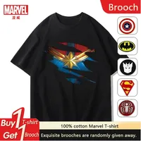 Marvel Avengers Short Sleeve T-Shirt Men's and Women's Summer Marvel Captain Bust Label Clothes Trendy Casual Short Sleeve Top