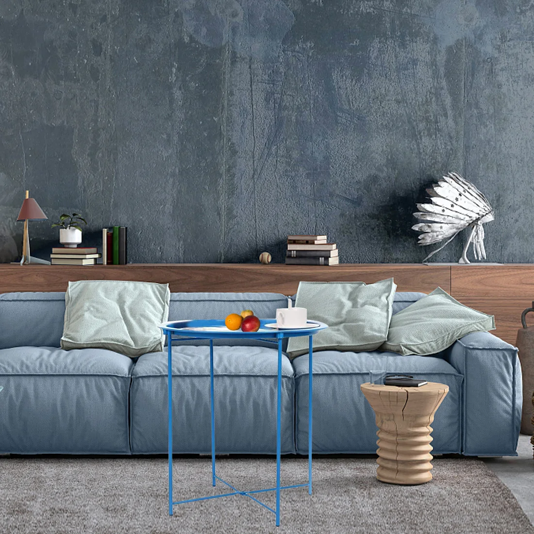 Folding Tray Metal Side Table, Sofa Table, Small Round End Tables, Anti-Rust and Waterproof, Accent Coffee Table, Andck Table