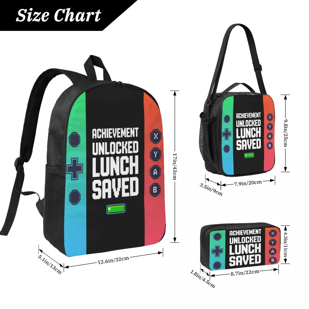 3Pcs Video Game Console Gamer merch Backpack Set for Children Pen Bags Bookbag Sets with Lunch Box For Students Knapsack