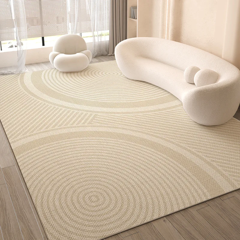 VIKAMA Beige Abstract Rounded Shape Diagonal Line Rug Soft Flannel Non Slip Washable Carpet for Living Room Bedroom Modern
