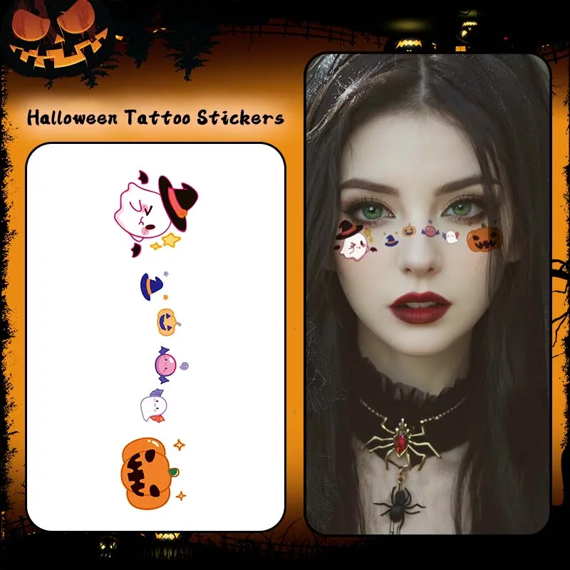 

1Pc Halloween Cartoon Temporary Tattoo Sticker, Long-lasting and Waterproof, Realistic Face Fake Tattoos for Man and Women.