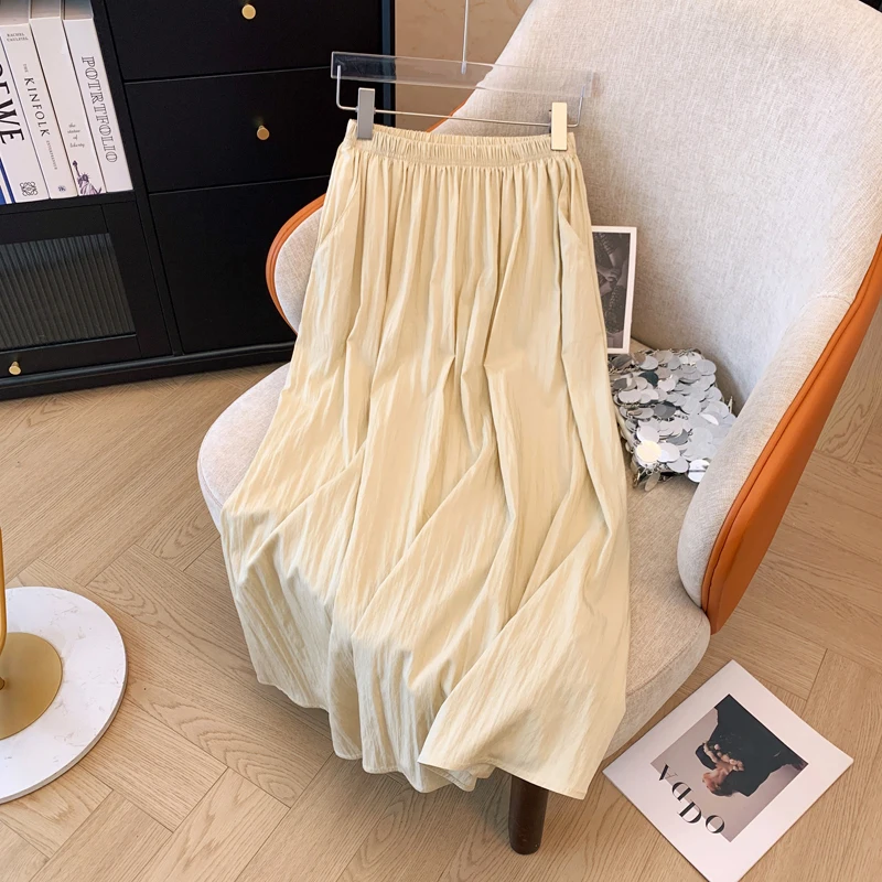 Real Shot Cost-Effective Summer New Retro French Long Skirt Slimming Elastic Waist A- line Dress Umbrella Skirt