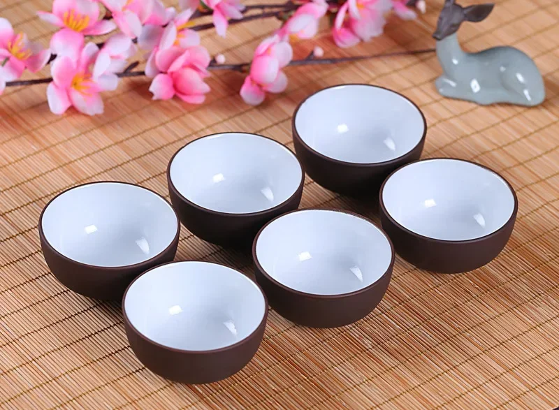 Jingdezhen-طقم أكواب شاي طينية أرجوانية ، أكواب وأكواب صينية ، أكواب سيراميك ، أكواب شاي يابانية ، وعاء قهوة بوير لطيف ، 6