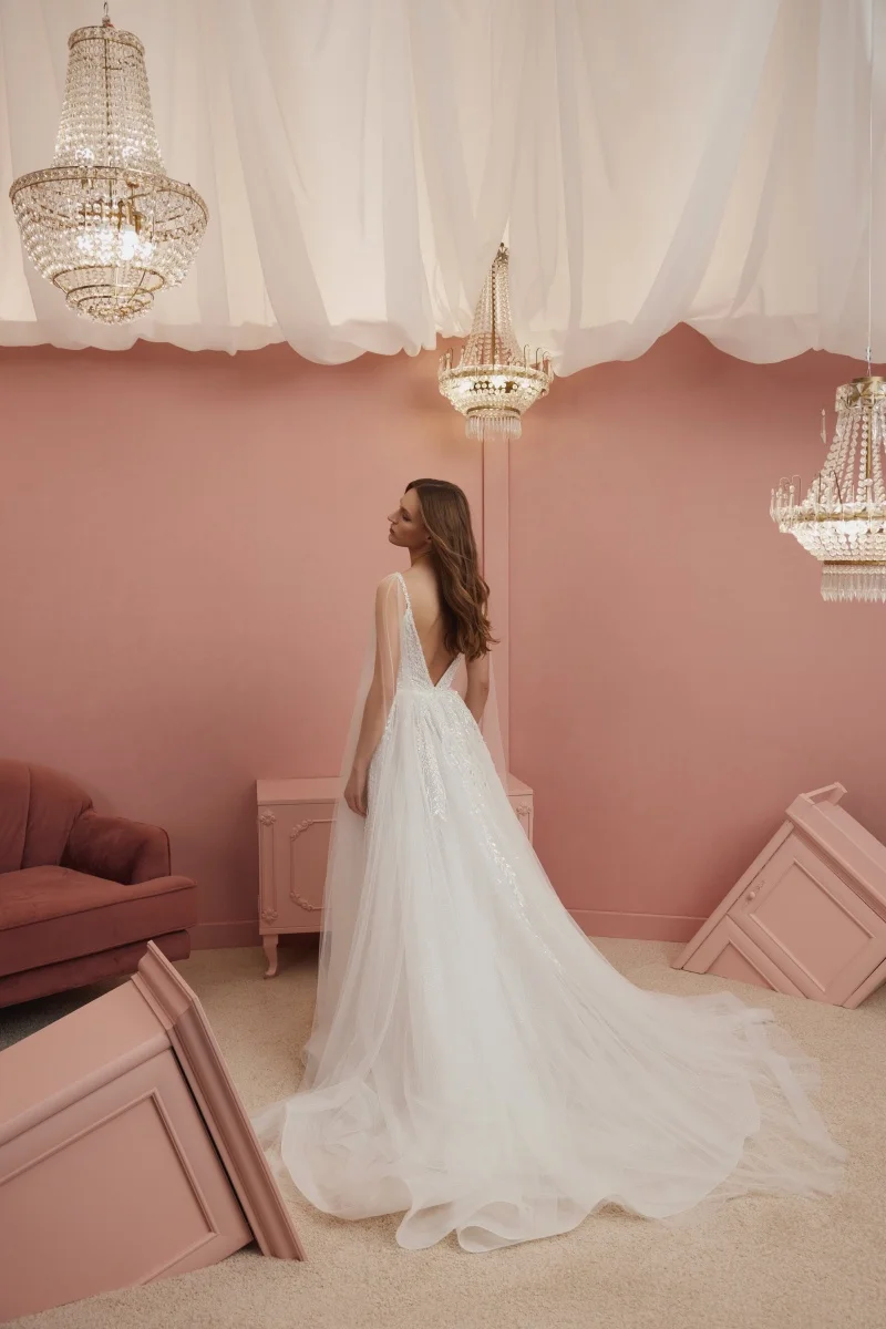 Elegant White Princess Wedding Dress, Sleeveless V-Neck Sexy, Romantic Train Wedding Gown, Customizable.