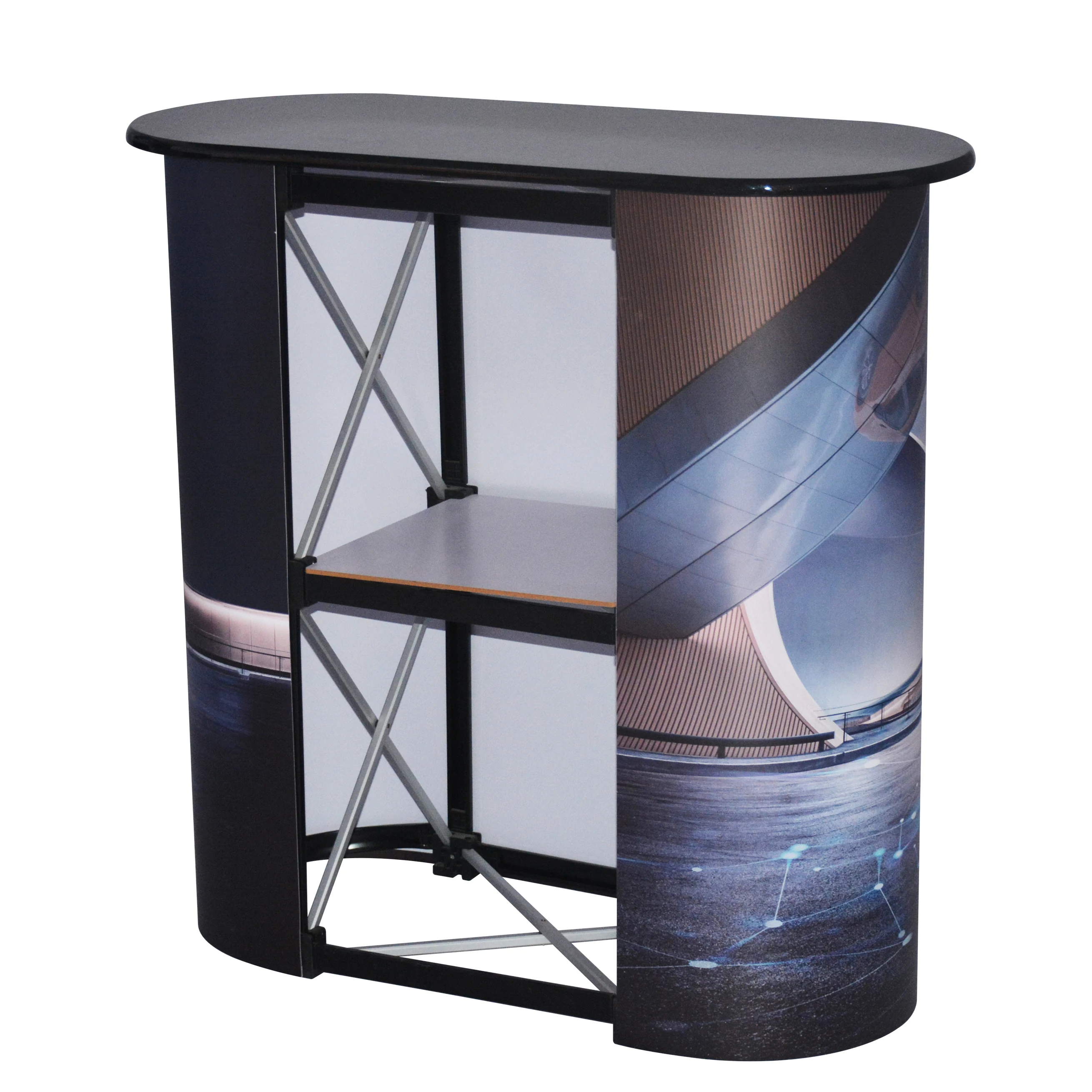 Pop up trade show portable foldable reception promotion counter table with printing