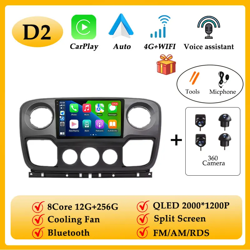 Autoradio Multimedi Player Android 15 für Renault Master Nissan NV400 Opel Movano 2010–2021 Wireless CarPlay GPS Navigation BT