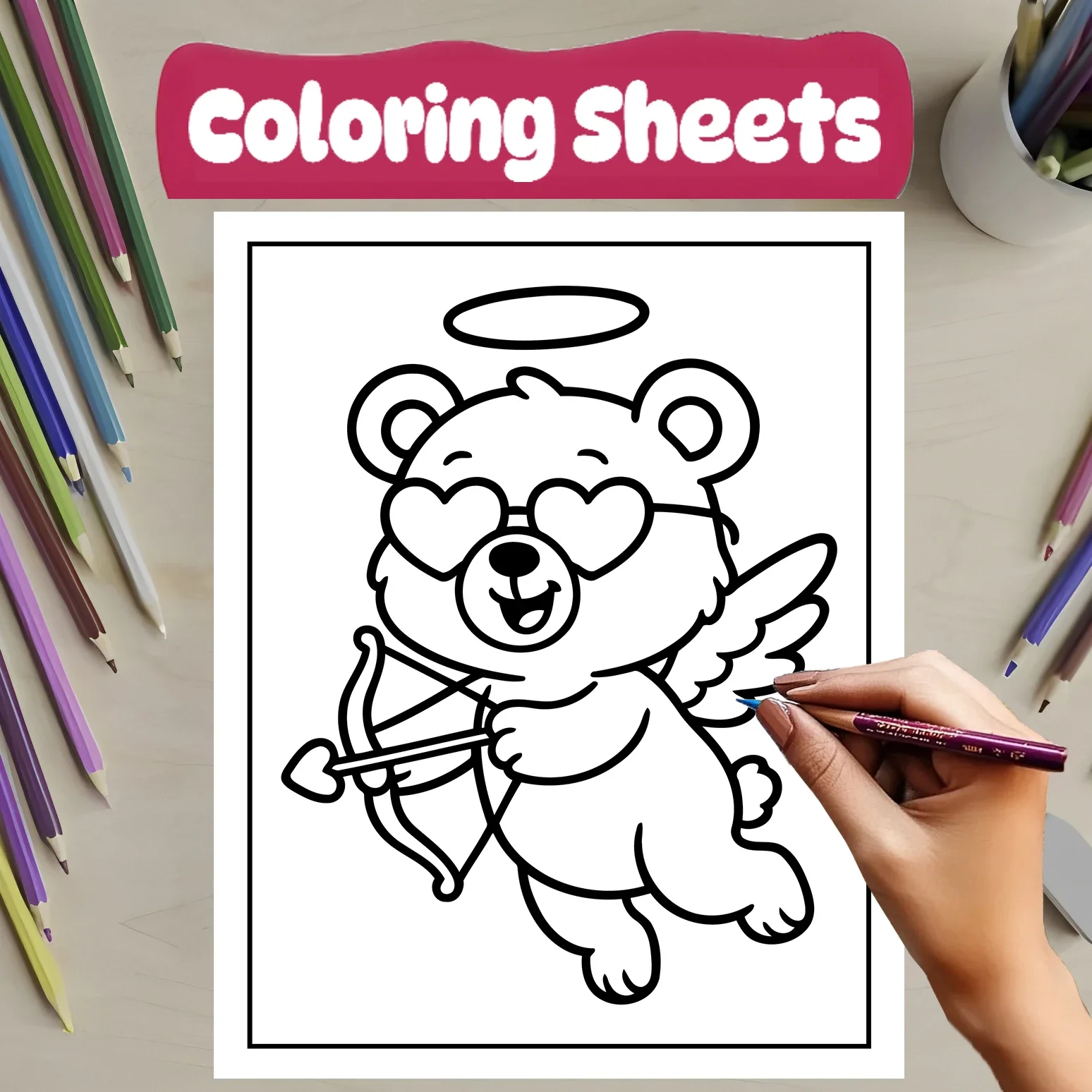 20 Sheets Little-Cupids A5 Coloring Book Paper Sheets for Adult, Colouring Paper Sheets for Valentine's Day Gifts