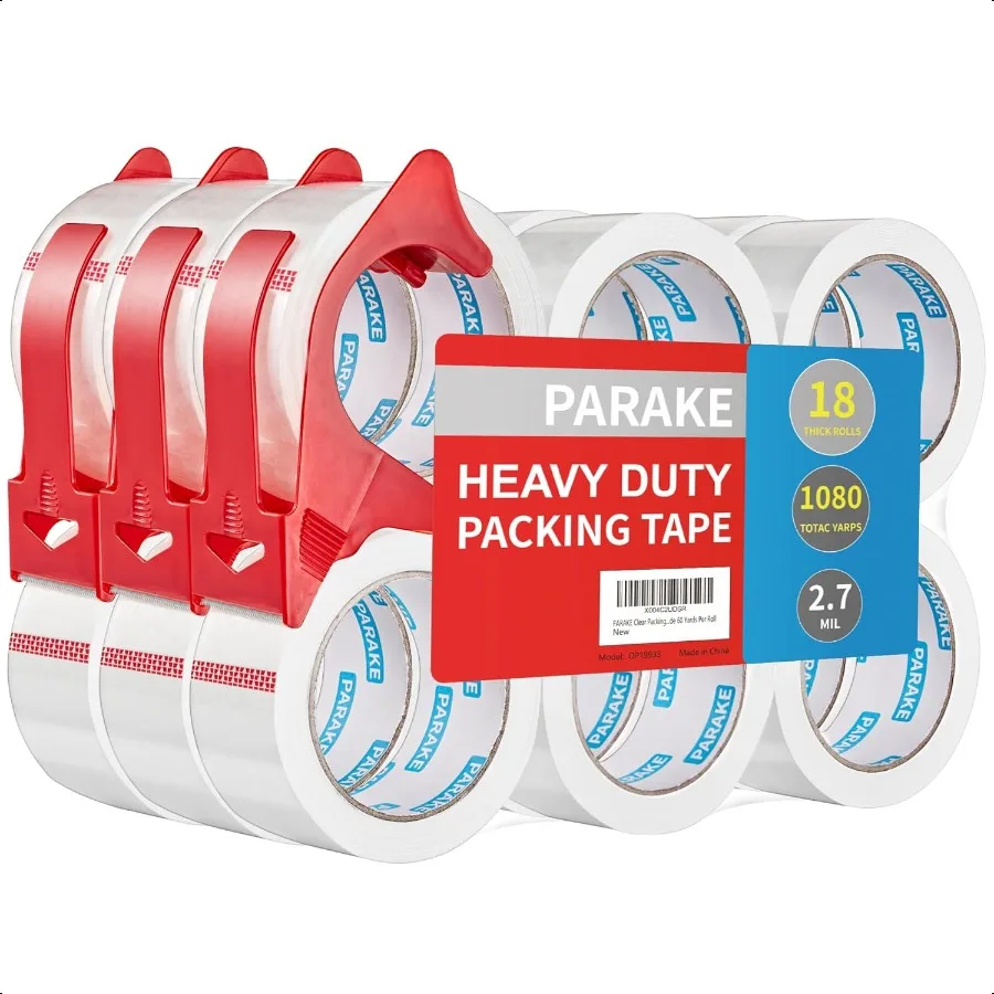 

18 Rolls Clear Packing Tape with Dispenser 1.88In x 60 Yards Heavy Duty Packaging Tape Refills for Shipping Packaging Mailing M