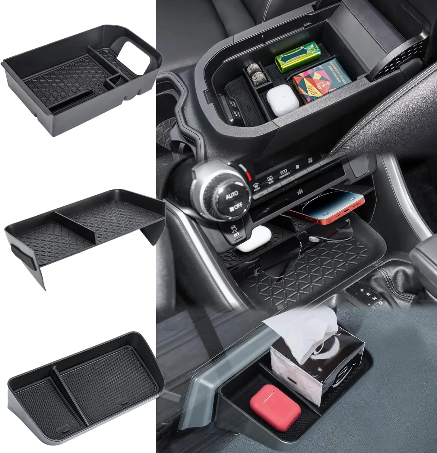 

For Toyota RAV4 2019-2025 Center Console Organizer Tray & Armrest Storage Box & Dash Storage Tray 3PCS Car Interior Accessories