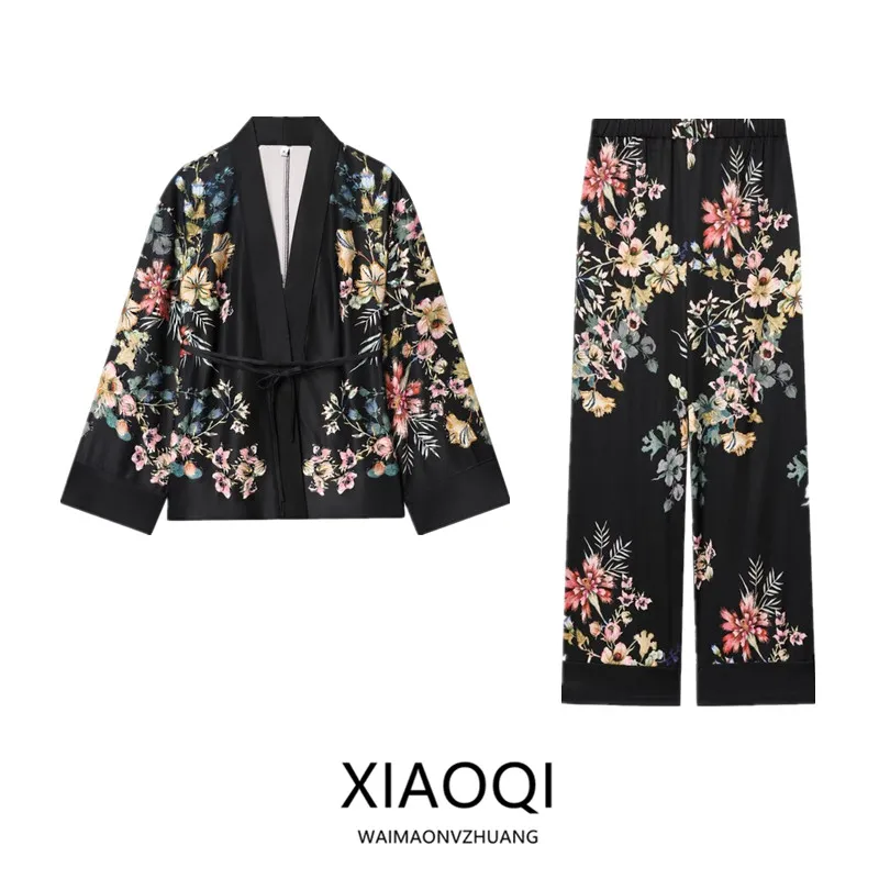 

Spring 2026 Women's Casual Wrap Suit High Waist Long Pants Two-Piece Set Fashionable Comfortable Spring Collection