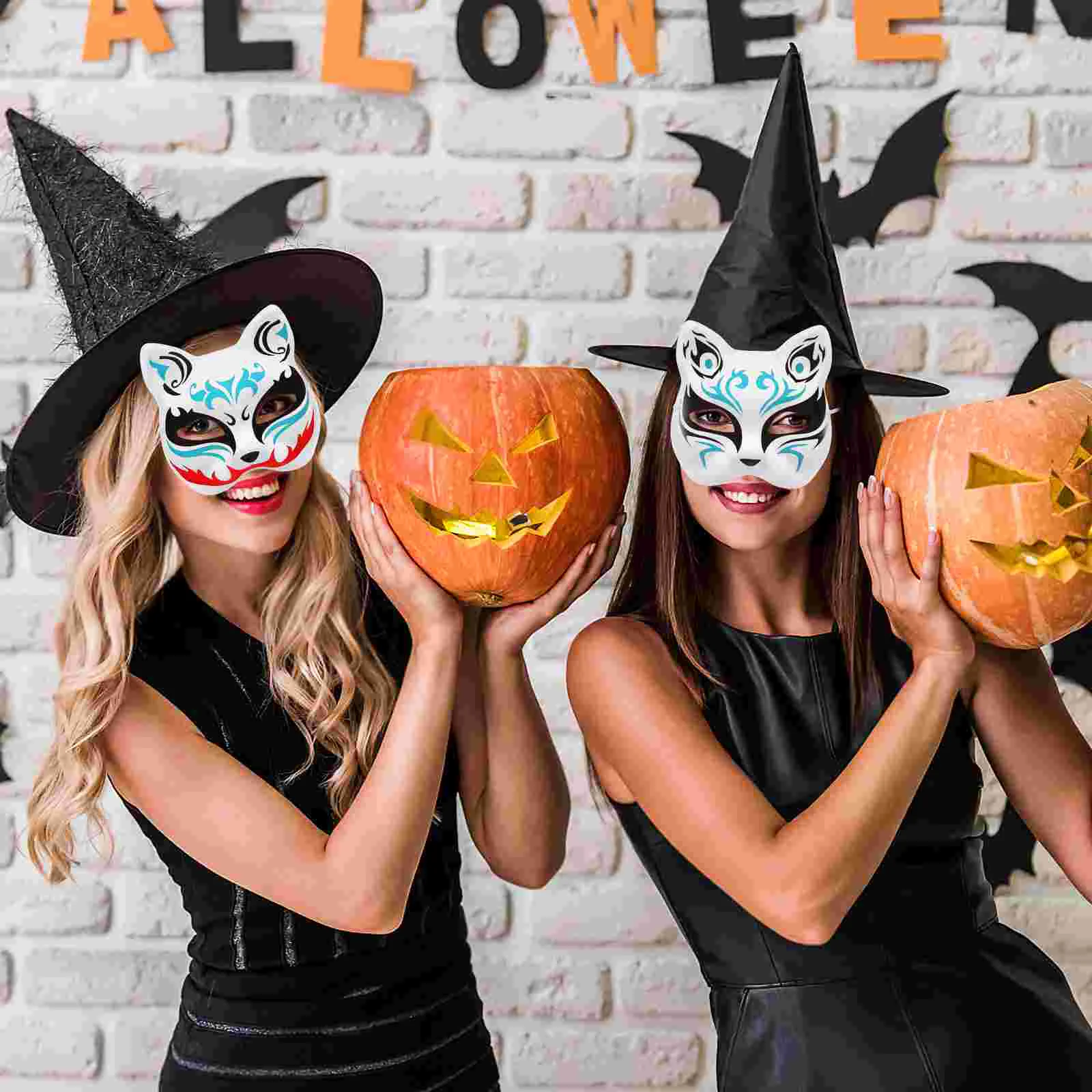 6 Pcs Blank Cat Face Hand Painted Masquerade Masks White Paper Masks Perfect for Halloween Mardi Gras Wedding Prom Fashion