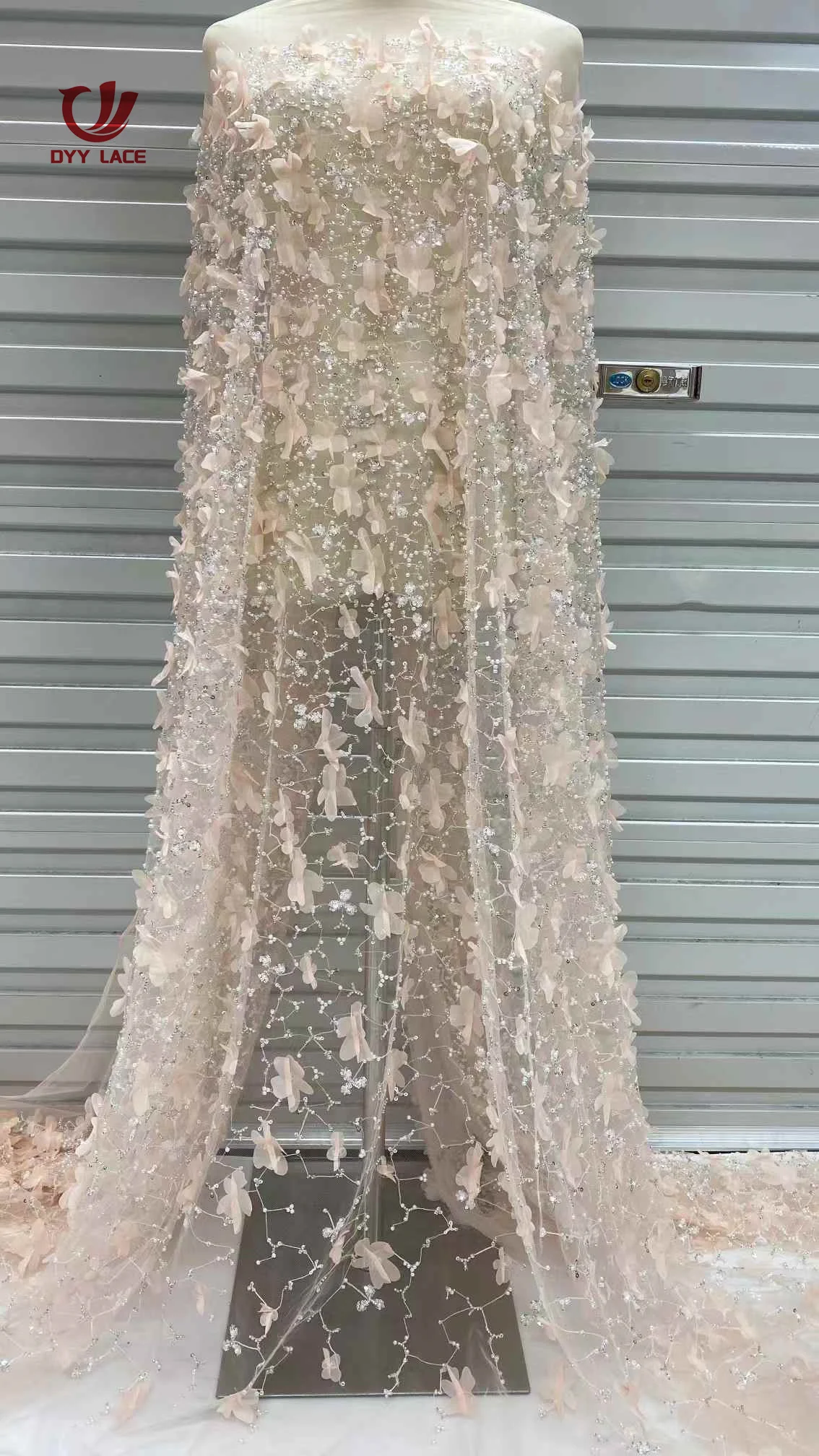 

African 3D Flower Lace Fabric 5 Yards High Quality With Beads Embroidered French Nigerian Sequins Lace Fabric For Wedding