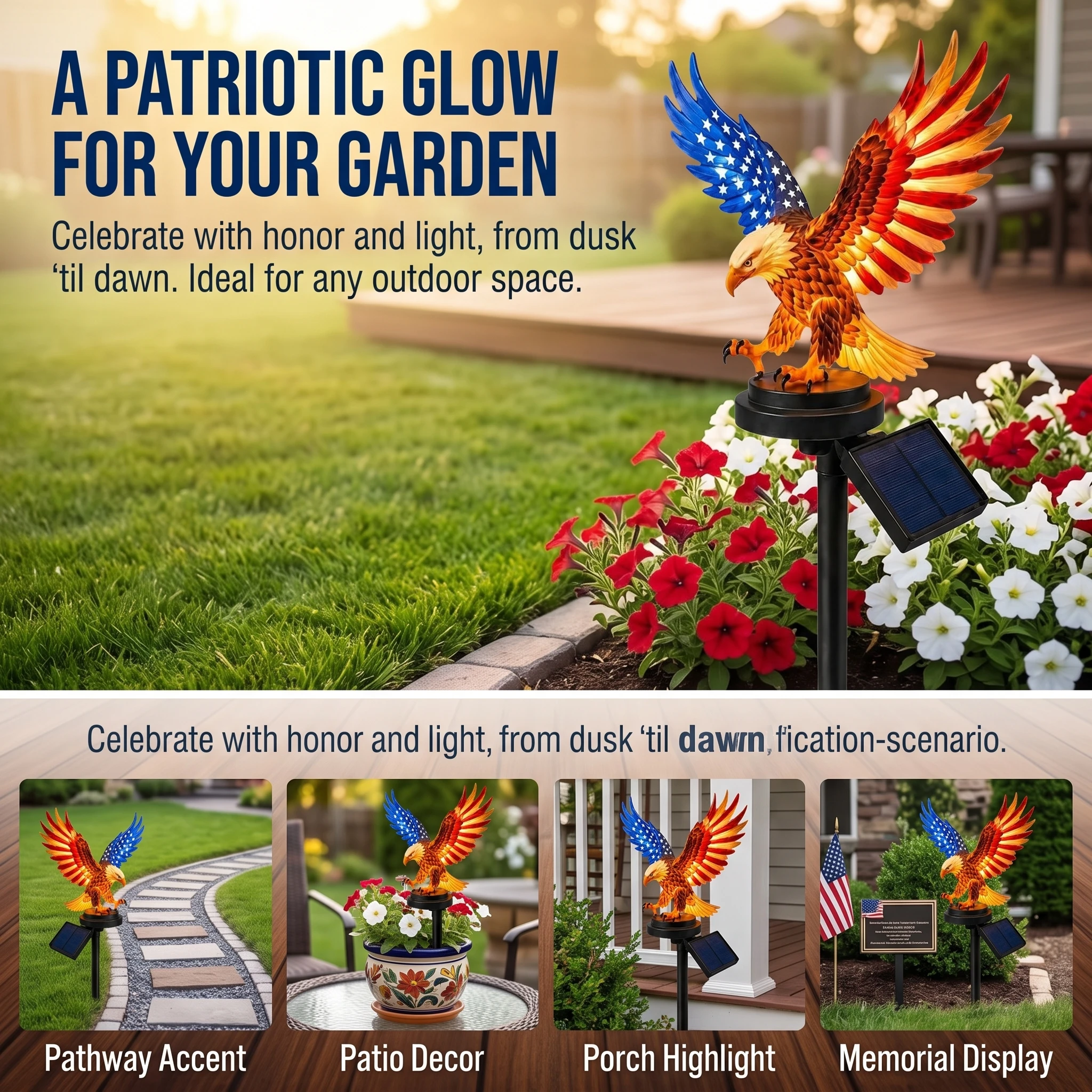 Solar Eagle Garden Light Waterproof Solar Powered Eagle Figurine Stake Lights 4th of July Decorations for Lawn Patio Yard Patri