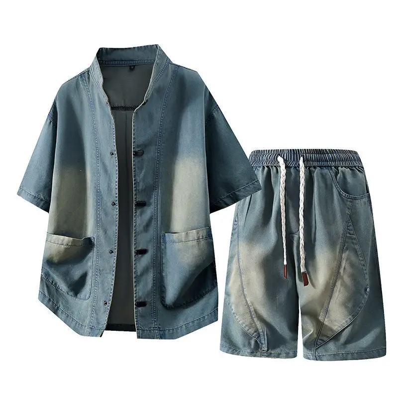 large-size-men's-summer-casual-sportswear-set-material-short-sleeve-short-pants-towel-fabric-other-material-100