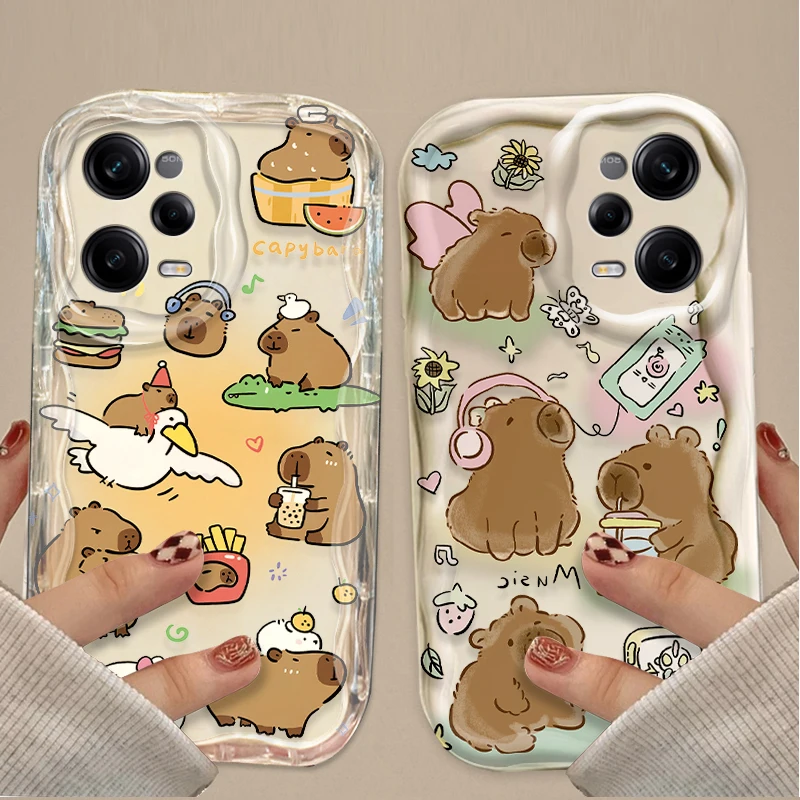 Lovely Cartoon Capybara Wave Case For Xiaomi Redmi Note 13 12 Pro Plus 4G 5G 12S 11S 1110 10S 9 9S Redmi 14C 13C 12C A3 Cover