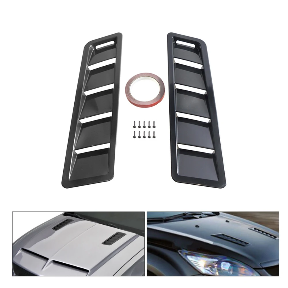 Air Flow Intake Universal Scoop Bonnet Side Fender Car Decorative Cover Hood Vent Louver Cooling Panel Trim Set