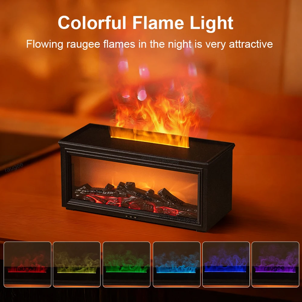 Aroma Air Humidifier Simulated Fireplace Essential Oil Diffuser 280ML Household Colorful Flame Aroma Diffuser with RemoteControl