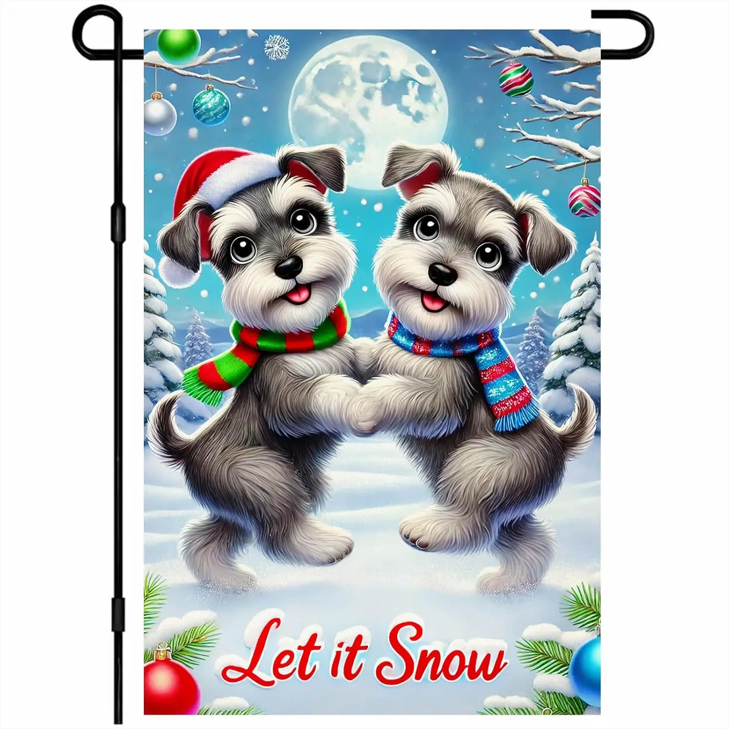 Winter Garden Flag 12x18 Inch Christmas Garden Flag Puppies Holding Paws Snowy Scene Welcome Winter Dog Gardens Flags Outdoo EEZ