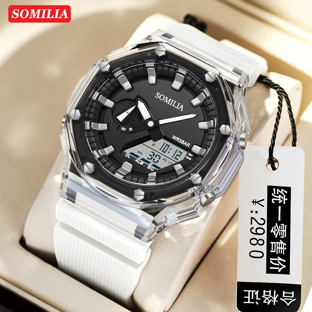 SOMILIA-S3341 Montre électronique étanche pour homme, chronomètre à compte à rebours numérique, lumière LED, style