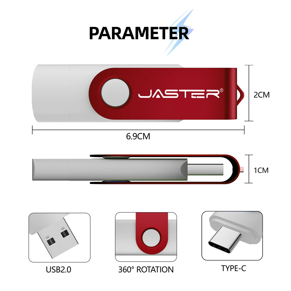 JASTER TYPE-C Regalo aziendale Chiavetta USB Memory Stick in metallo da 128 GB Chiavetta USB bianca da 64 GB Capacità reale da 32 GB Pendrive da 16 GB