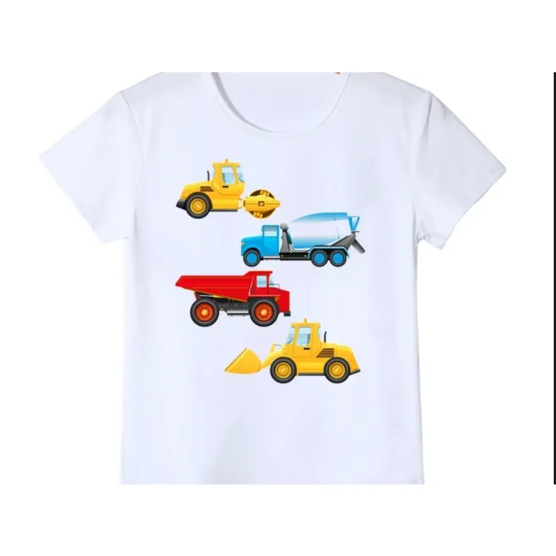 Drop Shipping Baumaschinen und Bagger Cartoon Print Kinder kleidung T-Shirt Sommer Kurzarm Tops