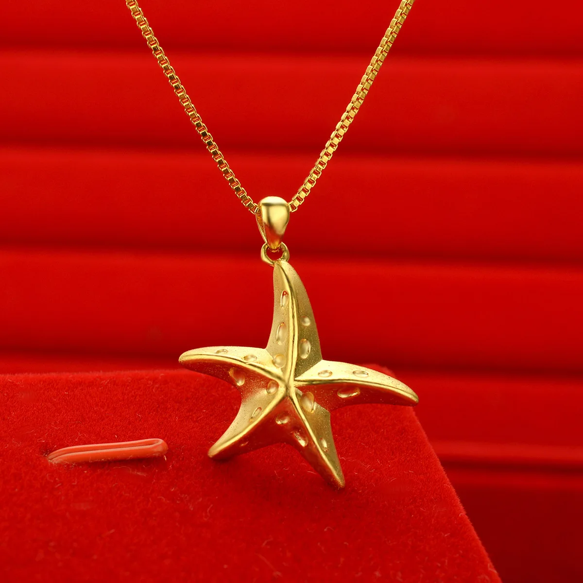 

AU999 Gold Necklace Womens Fashion Small Starfish Clavicle Chain 24K Pure Gold Pendant Unisex Jewelry