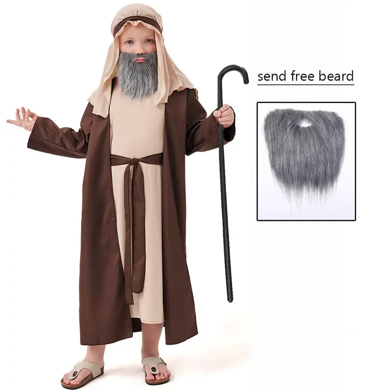 Umorden Boys Saint Joseph Costume Cosplay for Child Kids Tween Teens 3-16Y With Beard Biblical Costumes！1e