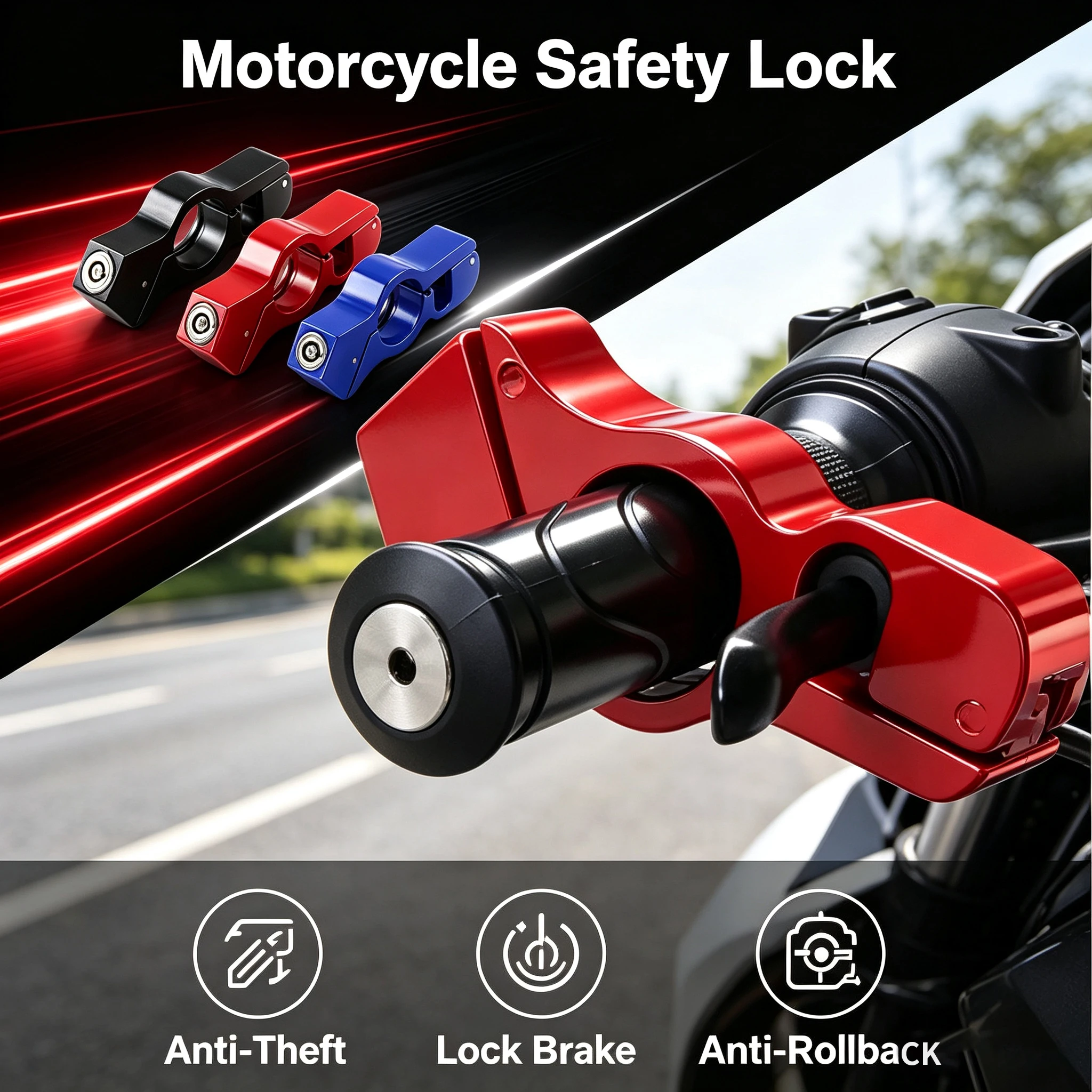 Motorcycle Handlebar Brake Lock Solid Anti-Theft Lock with Pull Rod Anti Roll-Away For ATV Dirt Street Bikes